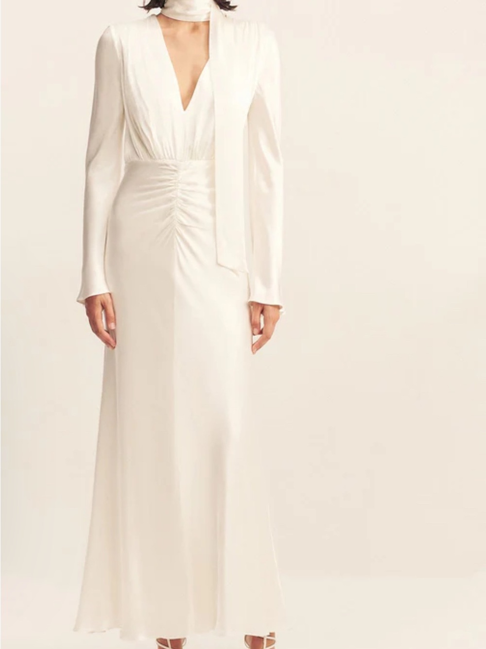 Shona Joy Ivory Long Sleeve V-Neck Maxi Dress